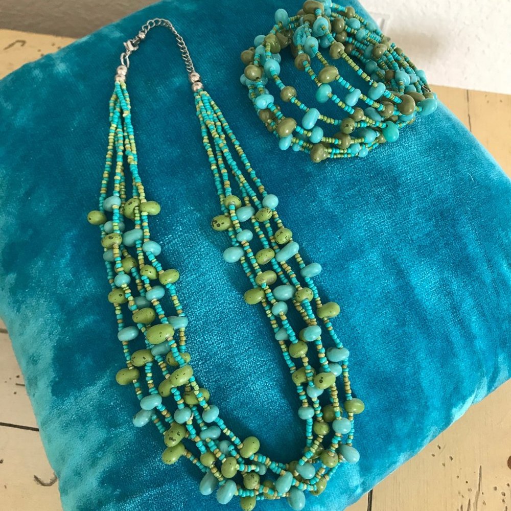 Turquoise and Olive necklace and bracelet set
